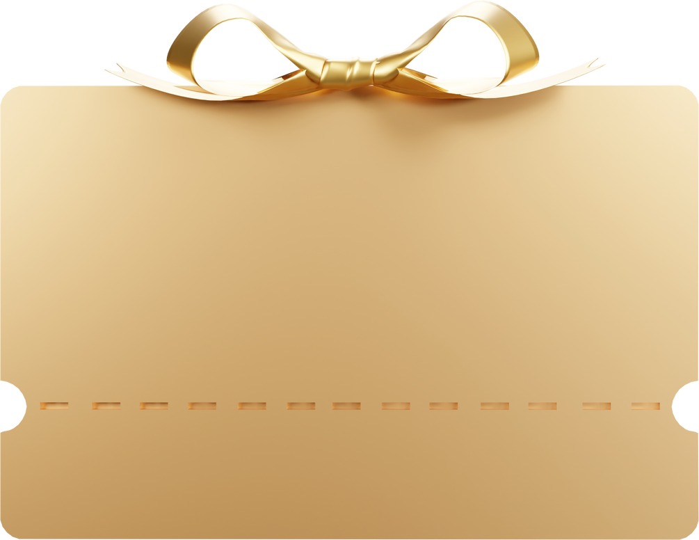 Ticket with golden bow 3d rendering illustration